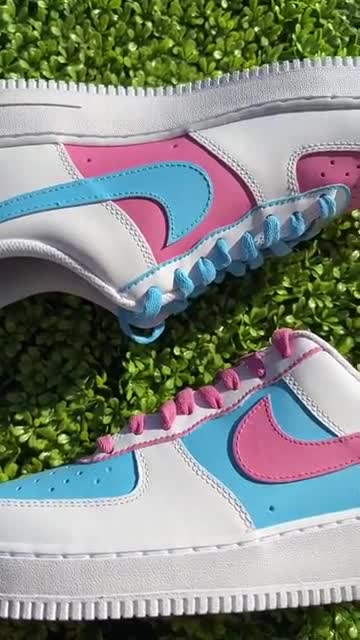 Air Force 1 Custom Low Pink Blue Neon Splatter Swoosh White Shoes Gender Reveal Men Women Kids Af1 Sneakers 1Y Kids
