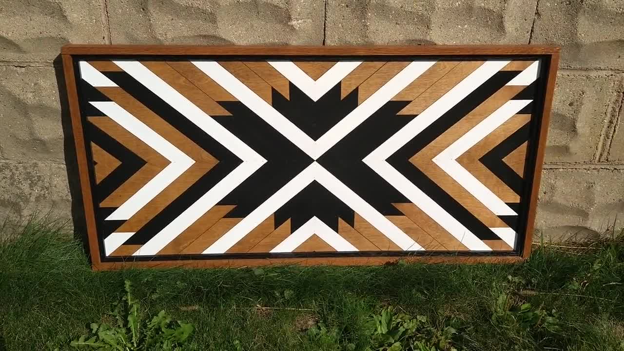 Reclaimed Mosaic Wood Wall Art, Modern Geometric Statement Piece perfect for Mantel, Couch, or Headboard, Rustic Farmhouse Wood Wall Hanging video poster