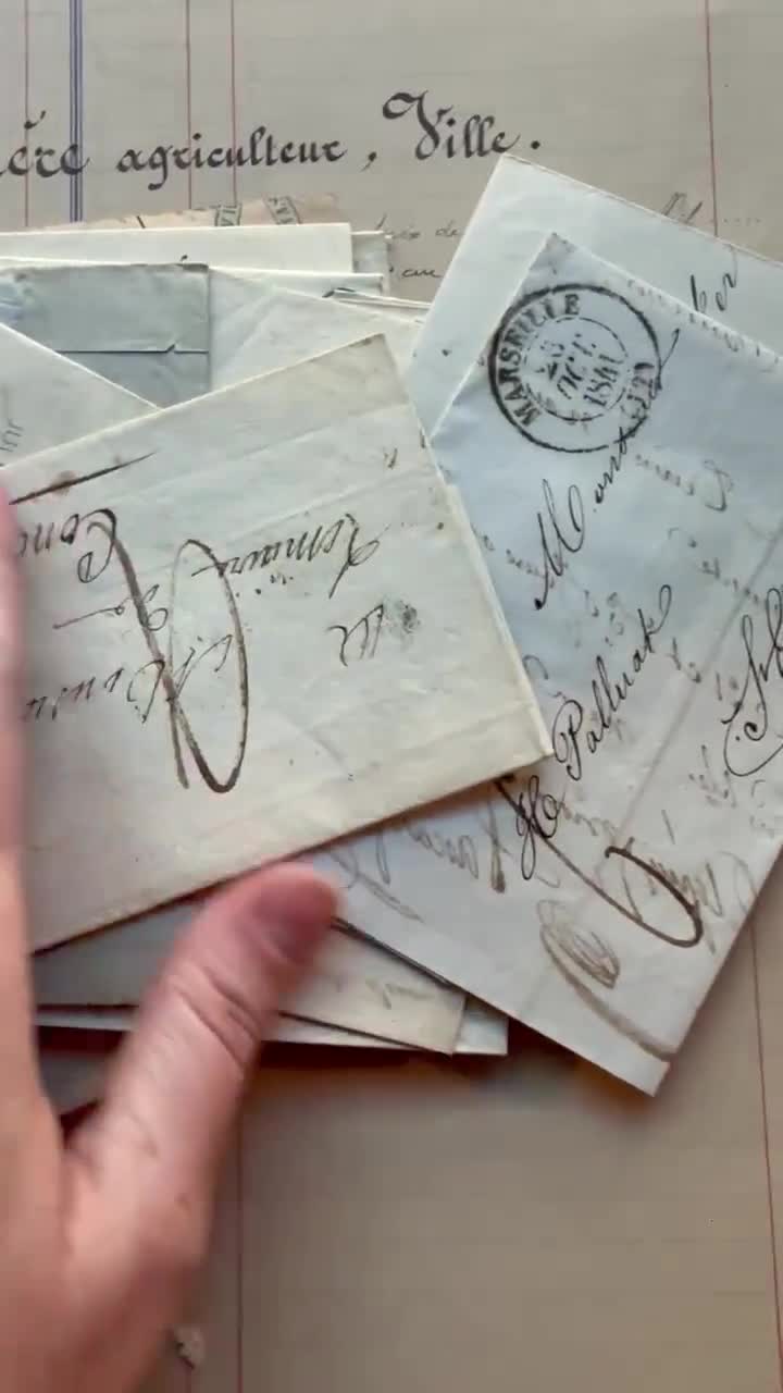 値下げ　T48 フランスアンティーク　手書き　お手紙　24通セット　1910年代 本物のアンティーク フランス製手書き折り畳み式帳簿/手紙 2冊セット