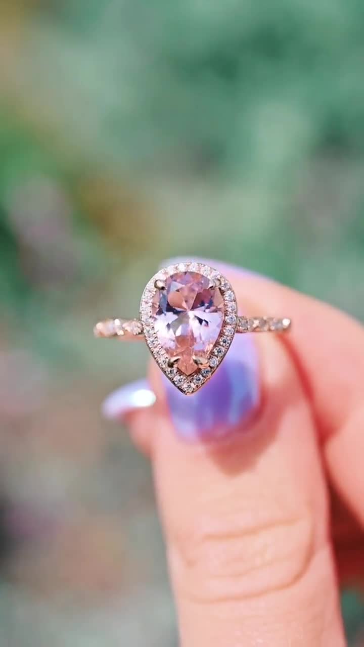 Vintage Teardrop Morganite Ring- sale 14K Rose Gold Vermeil Ring- Morganite Engagement Ring- Promise Ring- Anniversary Birthday Gift For Her