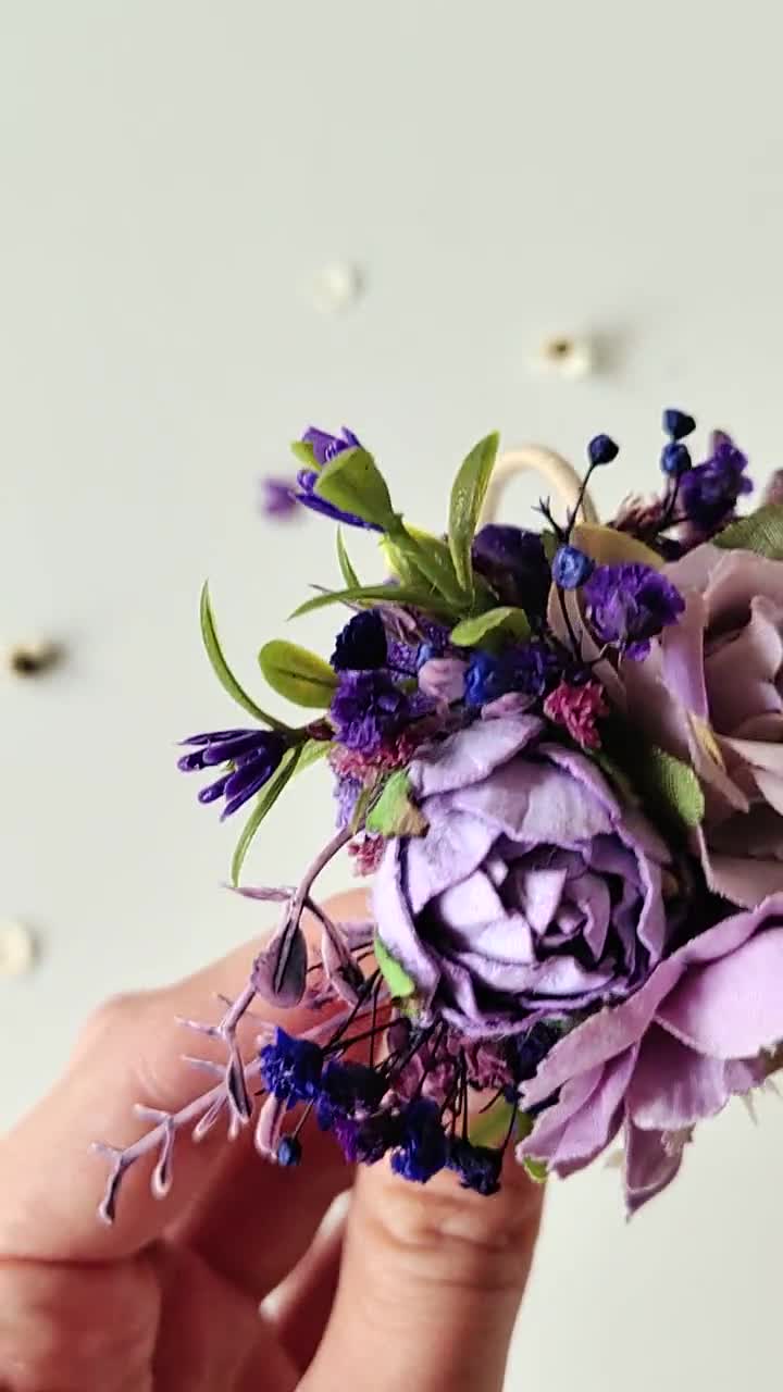 紫の花のヘアゴム：ロマンチックなバイオレットの花柄ヘアゴム - Etsy 日本