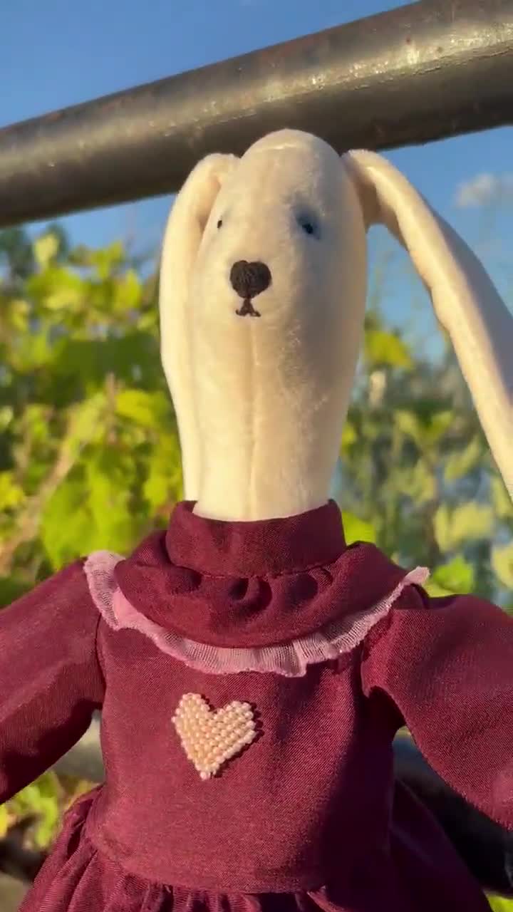 Handmade stuffed bunny outlet rabbit,Burgundy