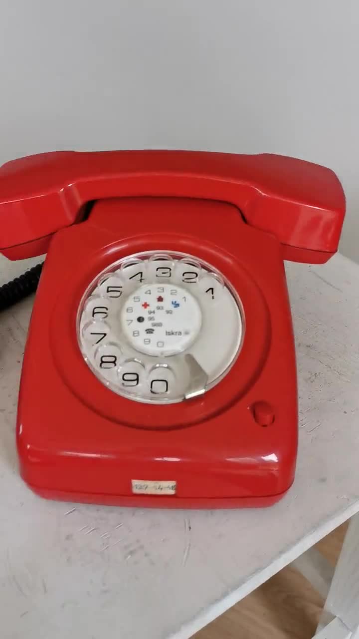 Vintage Red ISKRA Rotary Phone ATA 61K - 1970s Yugoslavian Mid