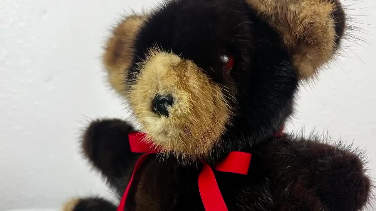 GENUINE Dark MAHOGANY MINK Freddy Teddy Bear W/diamond in Belly