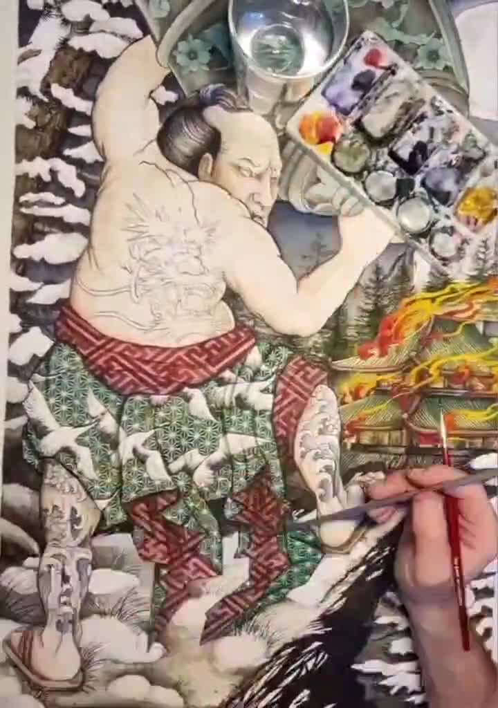 新規購入 鬼膾児杜興 Tokyô Kikenji (samurai Irezumi Suikoden Kuniyoshi 絵画
