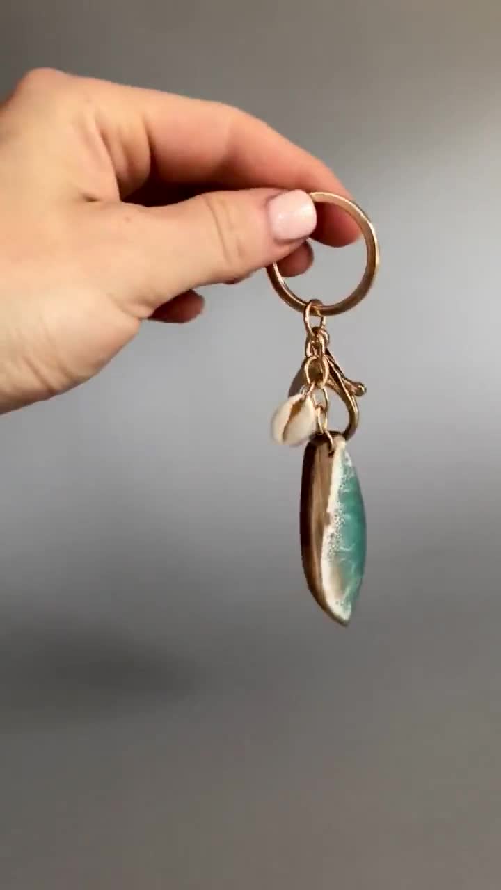Personalized Surf Keychain | Wood and Resin Jewelery for
