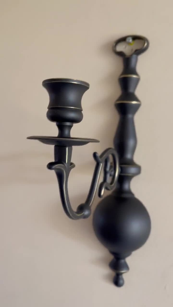Gothic Victorian Wall Candlesticks, Vintage Pair Wall Sconces, Black Candle  Holders, Gothic Home Decor, Vintage Brass Candlesticks 