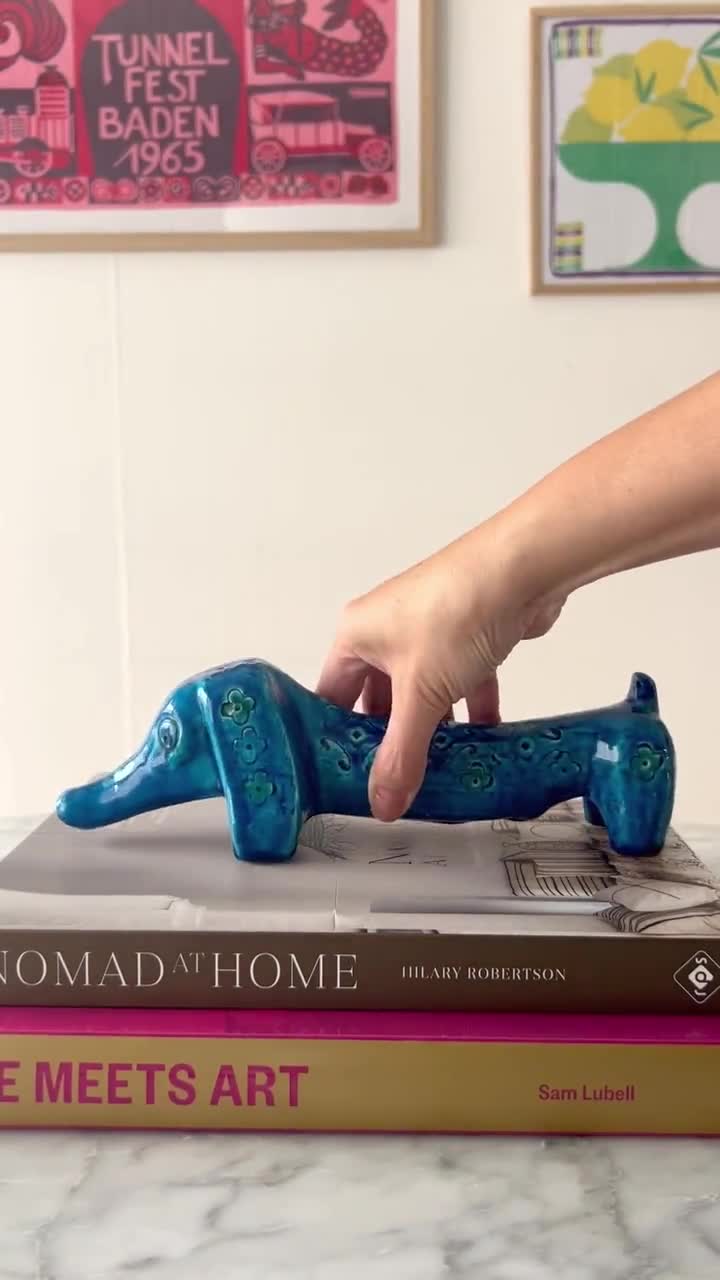 ken　アルド・ロンディ Rimini Bluシリーズ ターコイズのホース Bitossi Dachshund Dog Figurine by Aldo Londi - Spagnolo Blu Decor