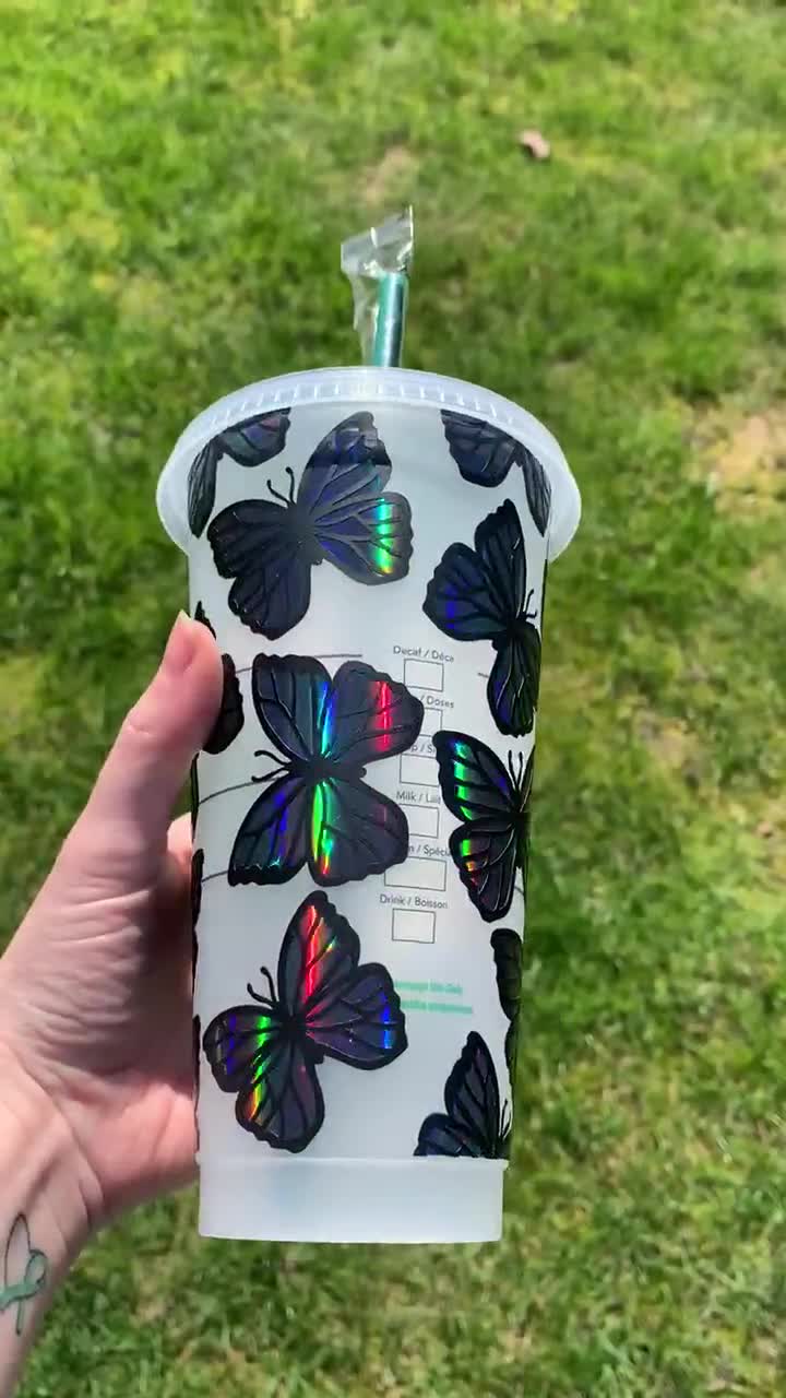 Black or White Holographic Butterfly Custom Authentic Starbucks Reusable  24oz Cold Cup