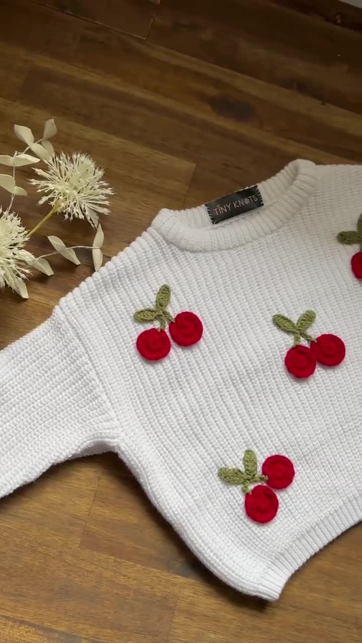 Crochet Cherry Sweater, Toddler Jumper, Crochet Cherry