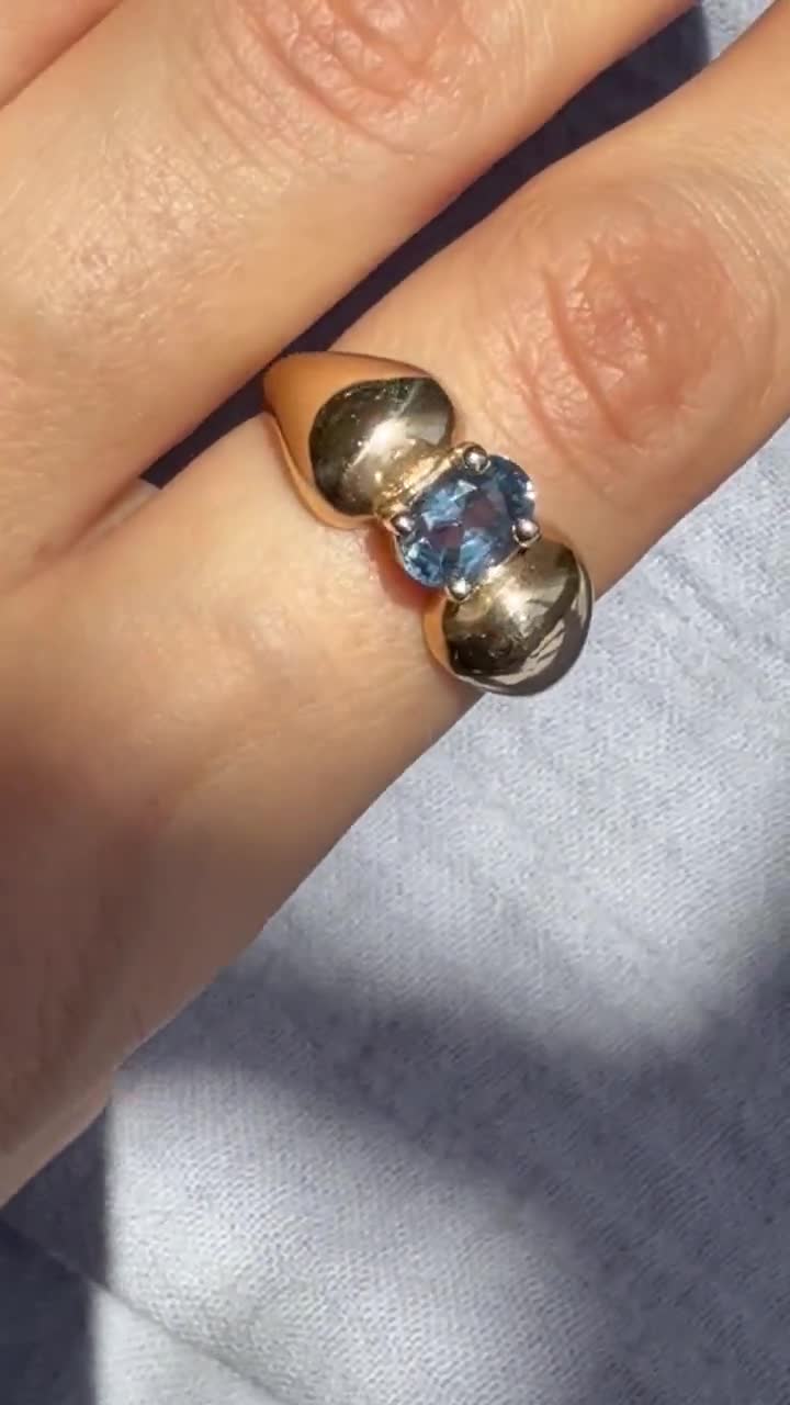14K Gold CID Blue Topaz Stone Ring, Size 8, 4.6 Grams, Clyde