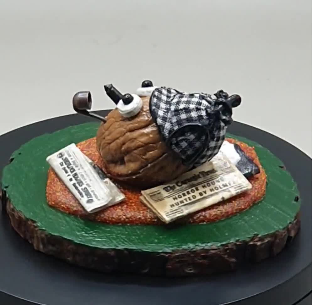 Walnut Shell Sherlock Holmes Bust, Victorian Detective Novelty