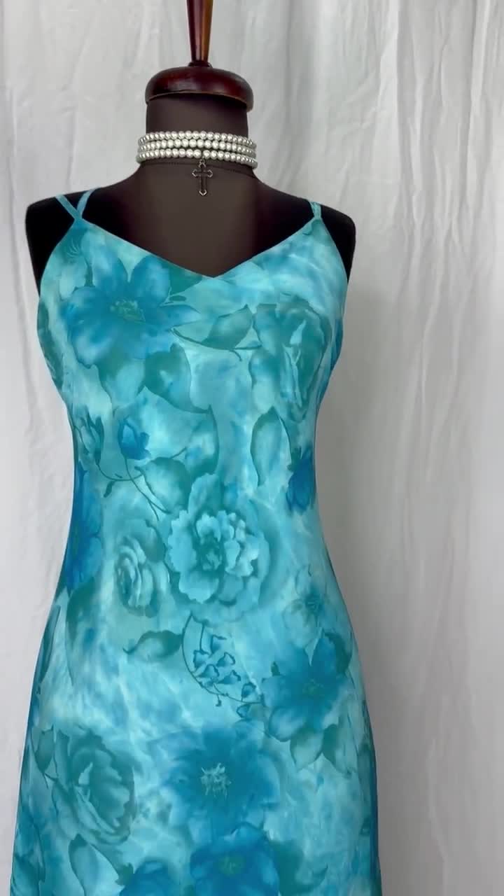 Vintage Chiffon Dress Y2k Maxi Dress Occasion Dress Blue