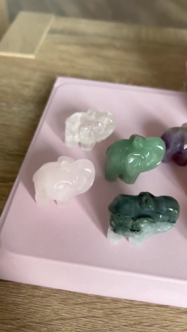 ミニクリスタル象の彫刻 | クリスタル動物彫刻 ローズクォーツ