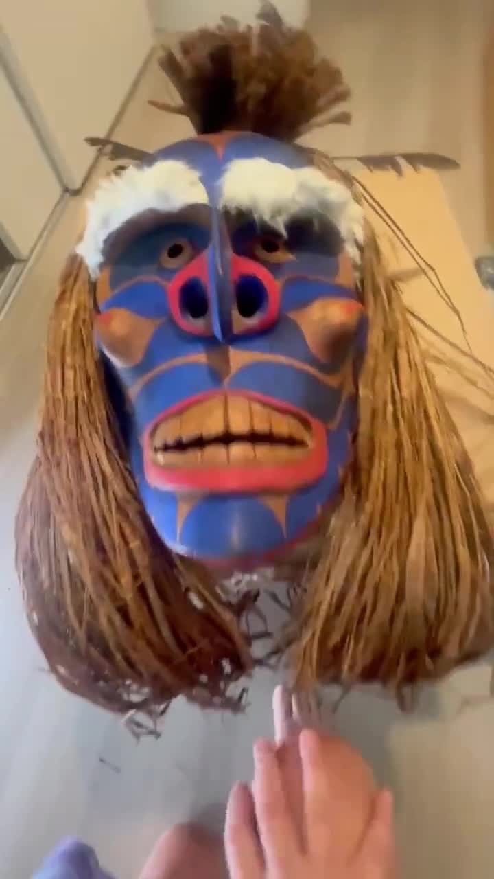 Pacific Northwest Coast Makah Hand-carved “bakwas” Cedar Mask