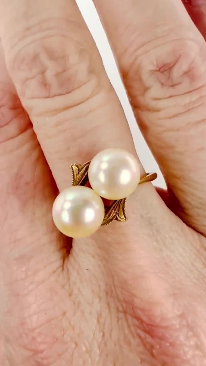 Vintage Mikimoto Pearl Ring – 14k Yellow Gold Crossover, 7.5 MM