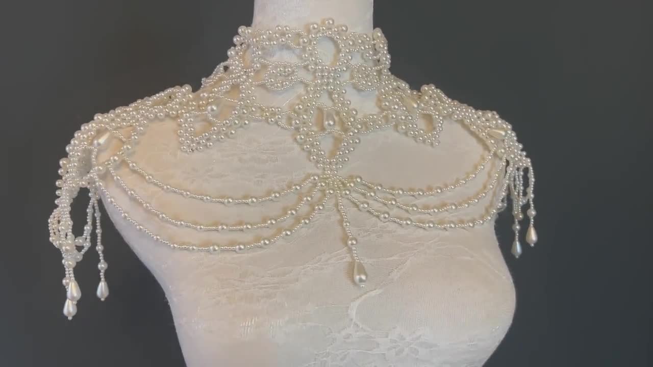Bridal Pearl Shoulder Necklace, Vintage Wedding Shoulder Jewellery, Pearl  Body Jewellery, Statement Neckpiece 