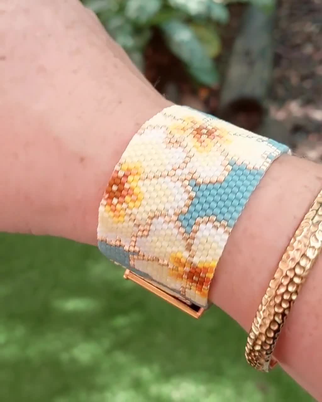 Miyuki Beaded Primrose Flower Cuff Pattern - Peyote Weaving PDF Digital Pattern - DIY Spring Jewelry & Bracelet video poster