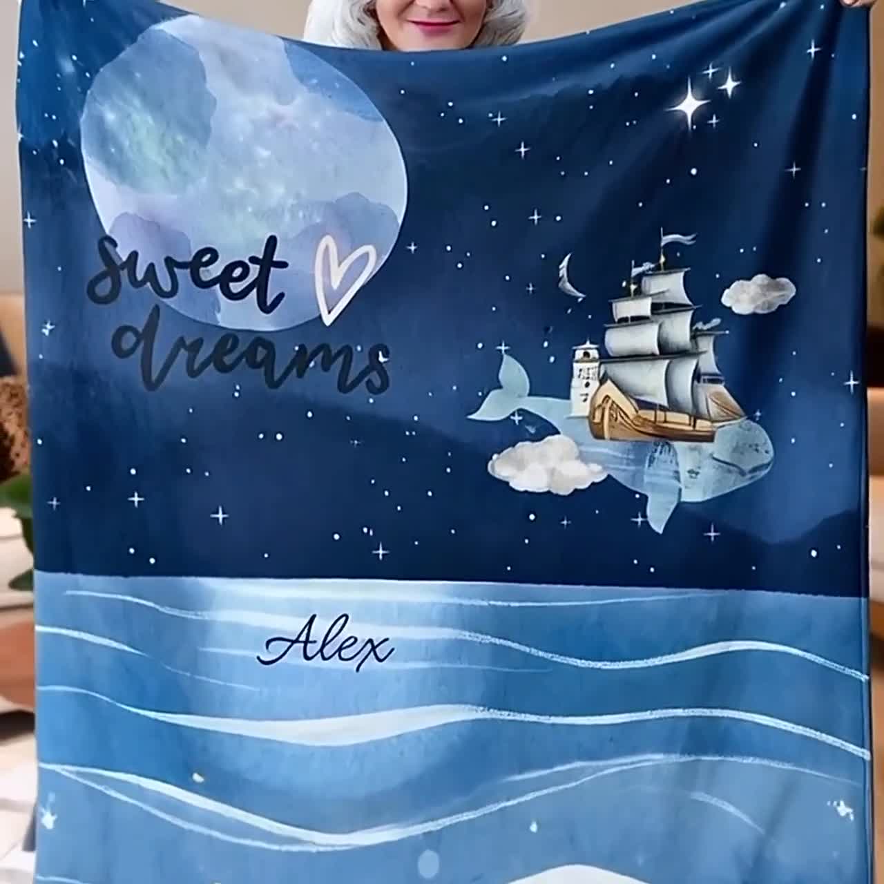 Personalized Celestial Whale Baby Blanket Whimsical Soft Throw