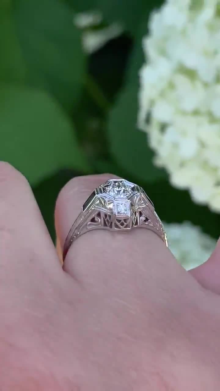 Antique 1920s 1/3 Carat Diamond and Sapphire Engagement Ring
