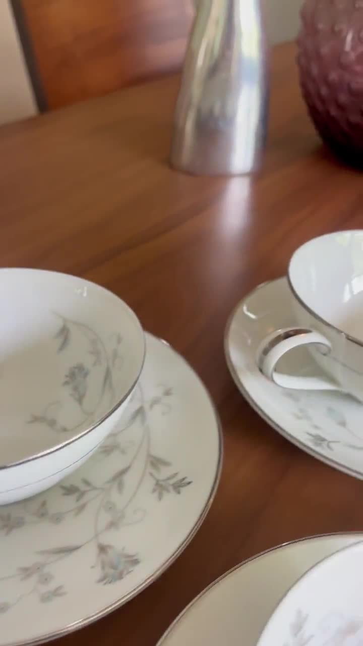Vintage Noritake Valerie Tea Cups and Saucers, Set of 4, Silver