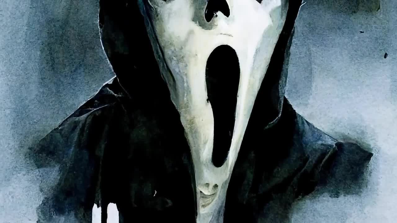 Ghost Face Scream Watercolor Painting Cult Horror Movie Wall 