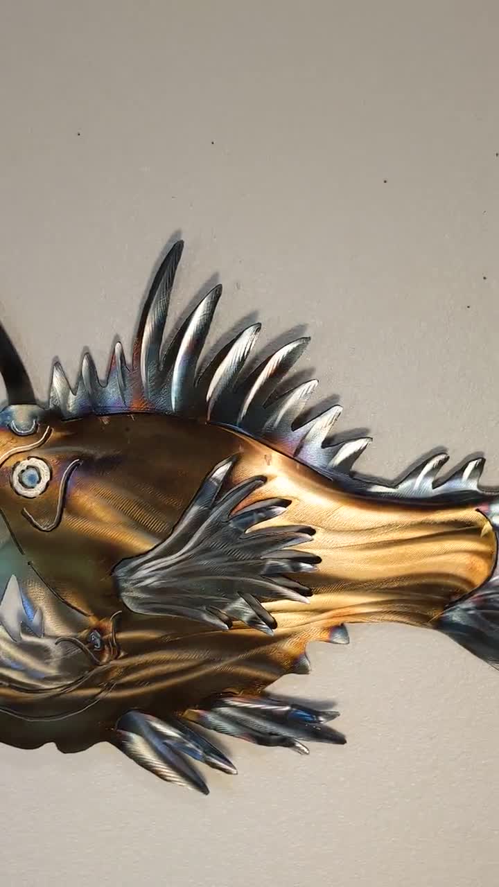 Anglerfish Angler Lantern Fish Deep Sea Ocean Metal Art Stainless