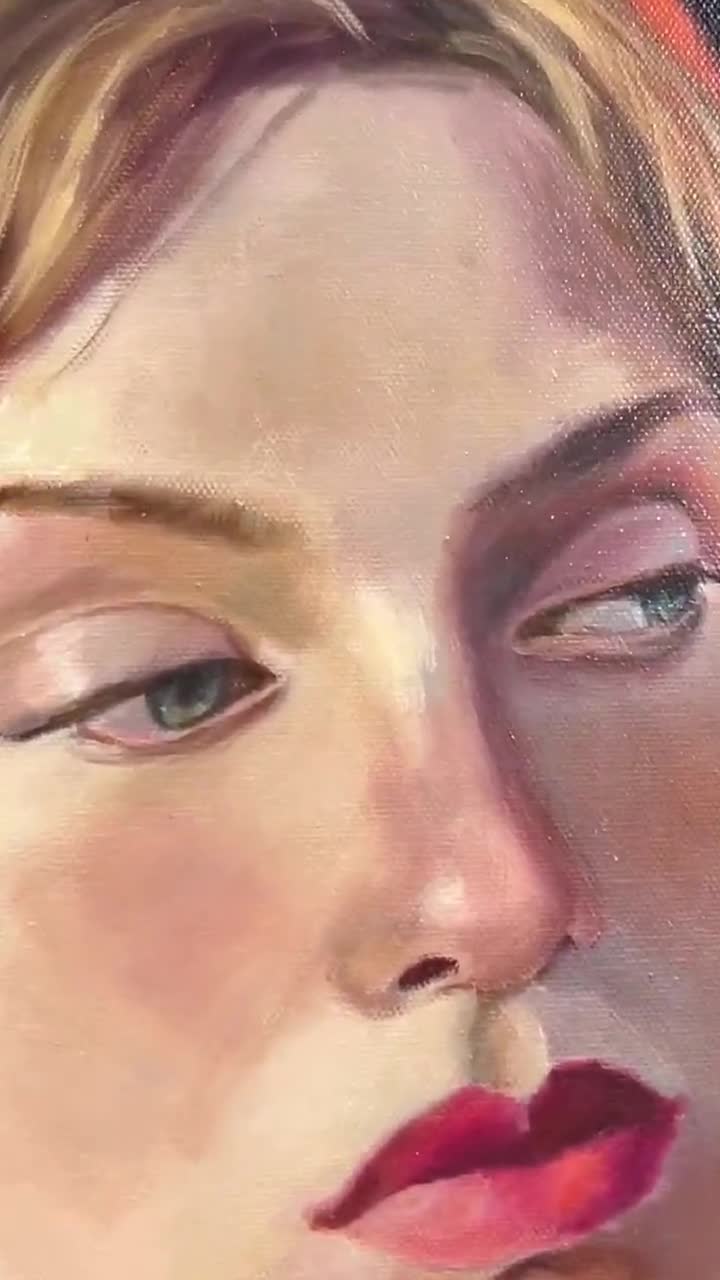 Retrato al óleo original de dos mujeres con pañuelos coloridos en la cabeza. Arte realista. video poster