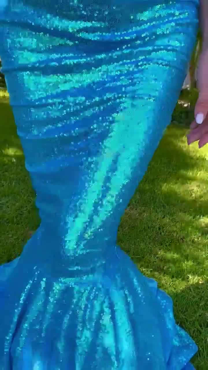Aqua Blue Mermaid Tail Sequin Skirt Halloween Costume Little