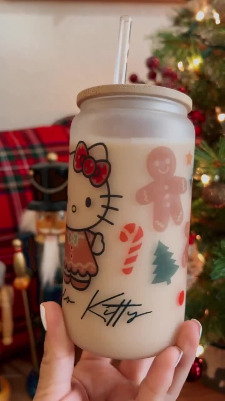Christmas Kitty Glass Tumbler, Bamboo Lid and Straw - Etsy