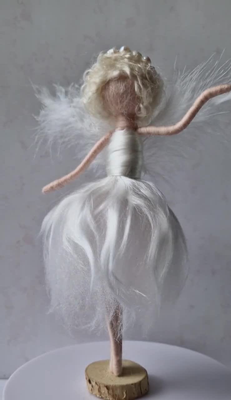 Needle felt fairy, handmade dolls, needle felt doll, white fairy doll,  winter fairy, Christmas angel, wool dolls, fairy figurines