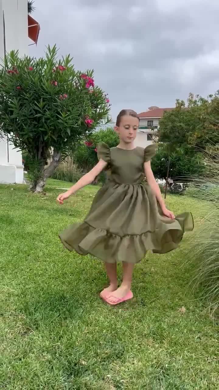olive green kids dress Jo Dress