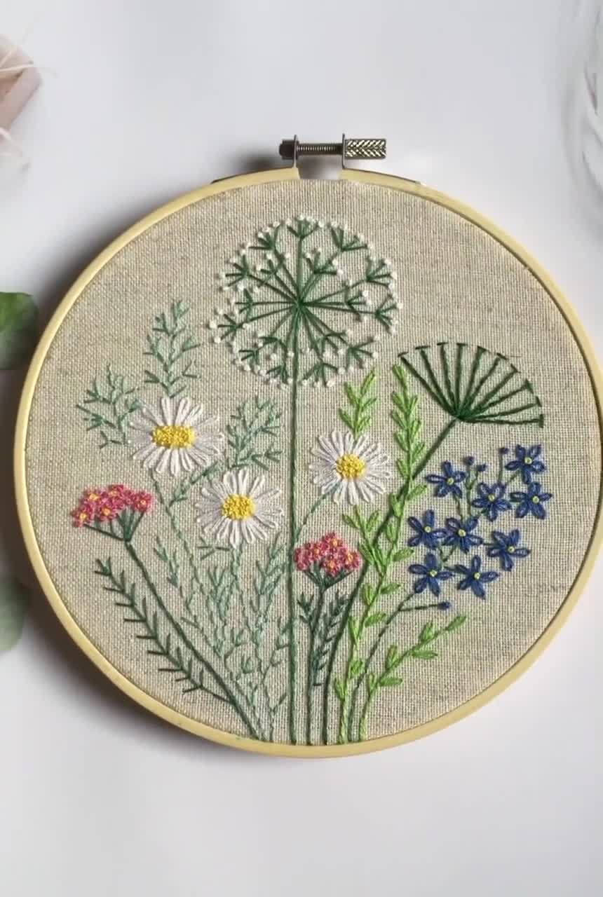 植物刺繍パターンPDFセット（2種類）、野花と草のデザイン、花柄手刺繍