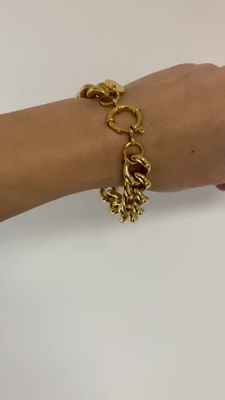 Chunky Gold Tone Bracelet , Thick Chain Bracelet, Antique