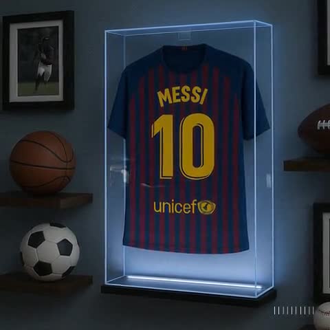 Große Vitrine für Trikotrahmen, 66 x 94 cm, abschließbar, mit UV-Schutz, Acryl und Metallaufhänger für Baseball, Basketball, Fußball, Hockey, XXL-Shirt, Leinen, Schwarz