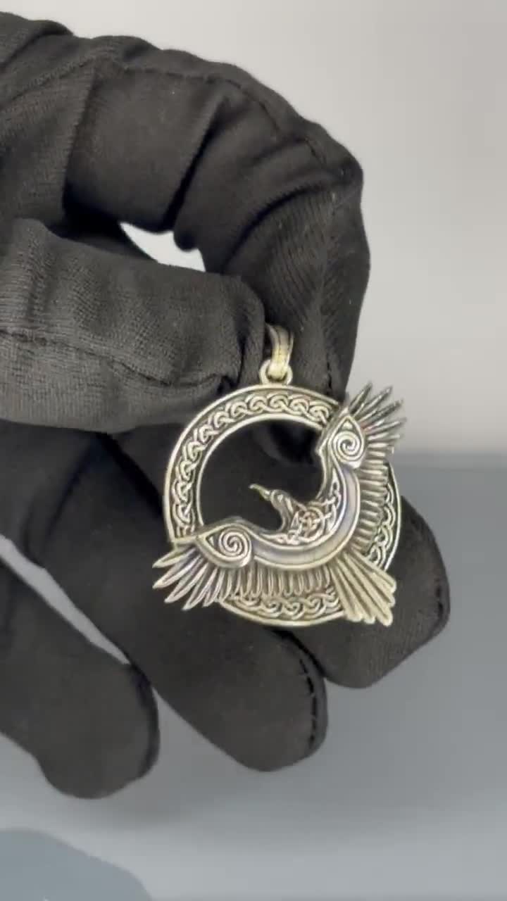 Ciondolo Celtico Grande Corvo Vichingo – Collana Uomo Argento 925 – 22 Pollici