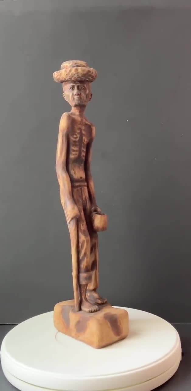 VTG Wooden Carved Statue of Man by Haitian Artist Hernot Versaint