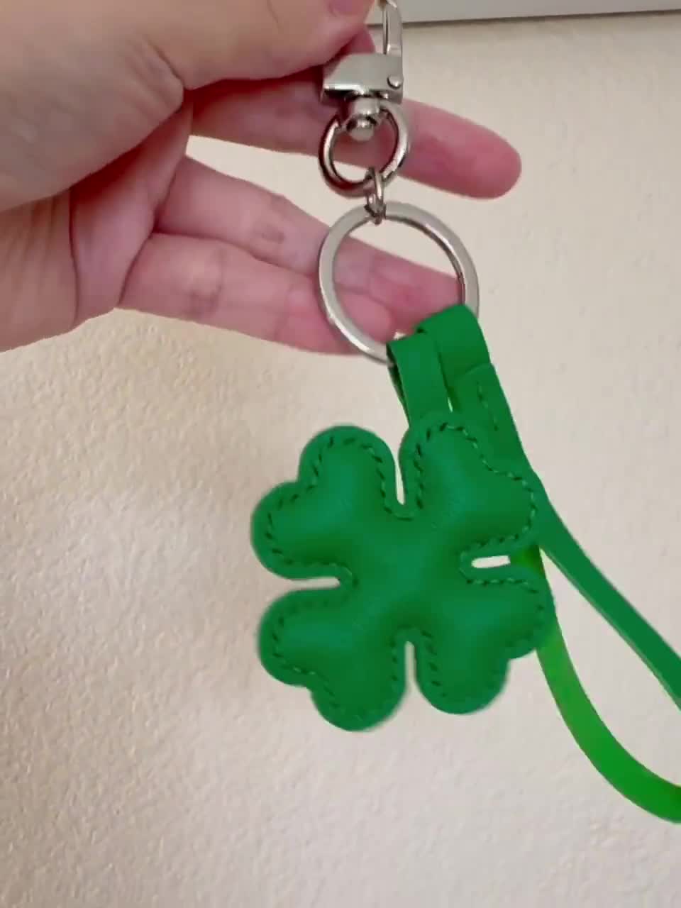 Handmade Goat Leather Four Leaf Clover Keychain, Lucky Bag Charm