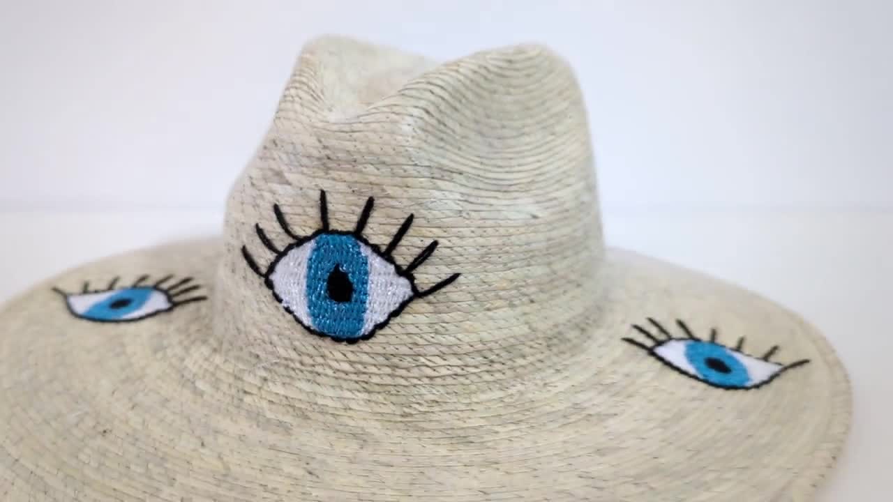 手刺繍入り麦わら帽子：邪眼装飾 - Etsy 日本