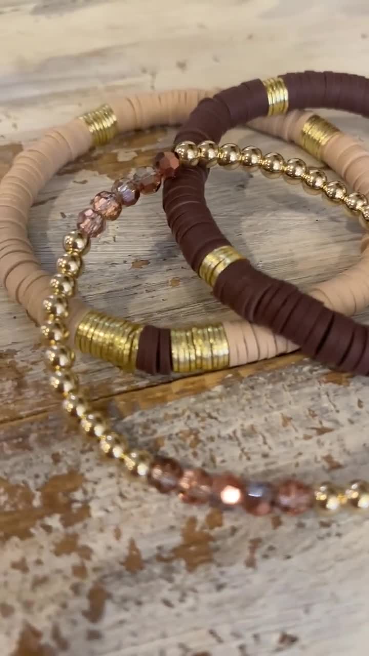 Heishi Bracelets/ set of 3/ neutral bracelet newest stack/ gold spacers/ beaded bracelets/beaded bangle bracelet