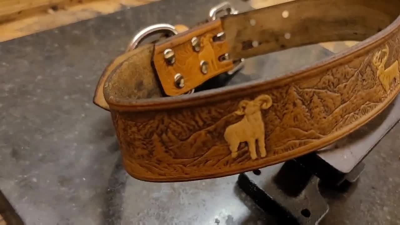 Dog Collar, Leather Dog Collar, Wildlife Pattern, Deer, 1.5''inch