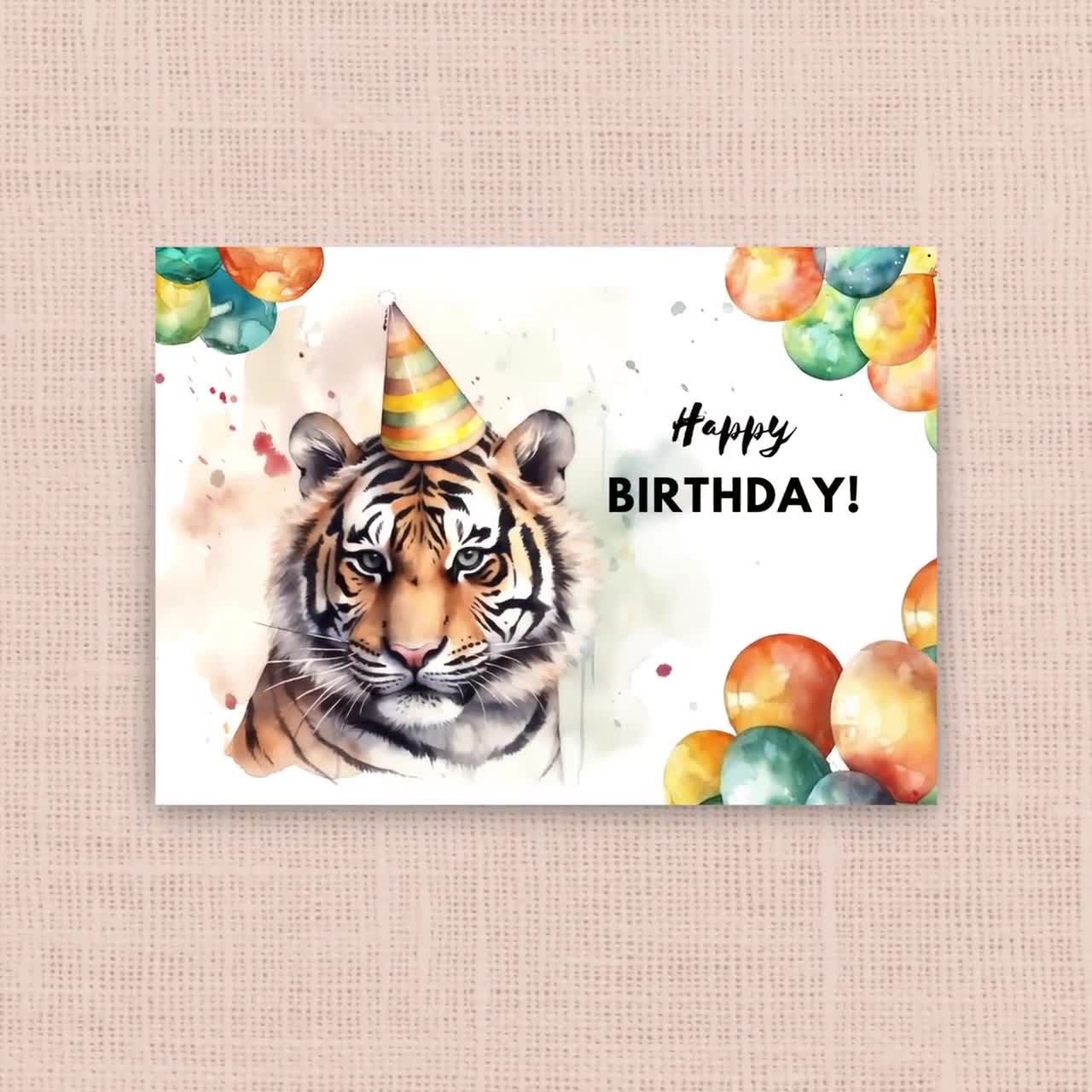 Old English Co., Biglietto di compleanno per lei, con tigre, cappello da festa con tigre, per mamma, papà, figlia, figlio, biglietto di compleanno in lamina d'oro, per donne e uomini, interno vuoto