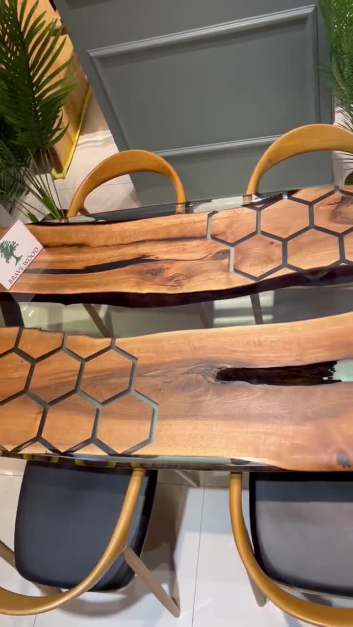 Kitchen Dining Table, Honeycomb Epoxy Table , Black Walnut Table, Epoxy  Walnut Table, Walnut Dining Room Table, 