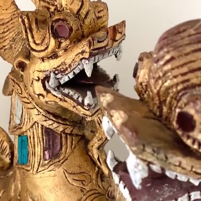 Thailand Guardian Foo Dogs Pair, Wood and Gold Leaf - Etsy