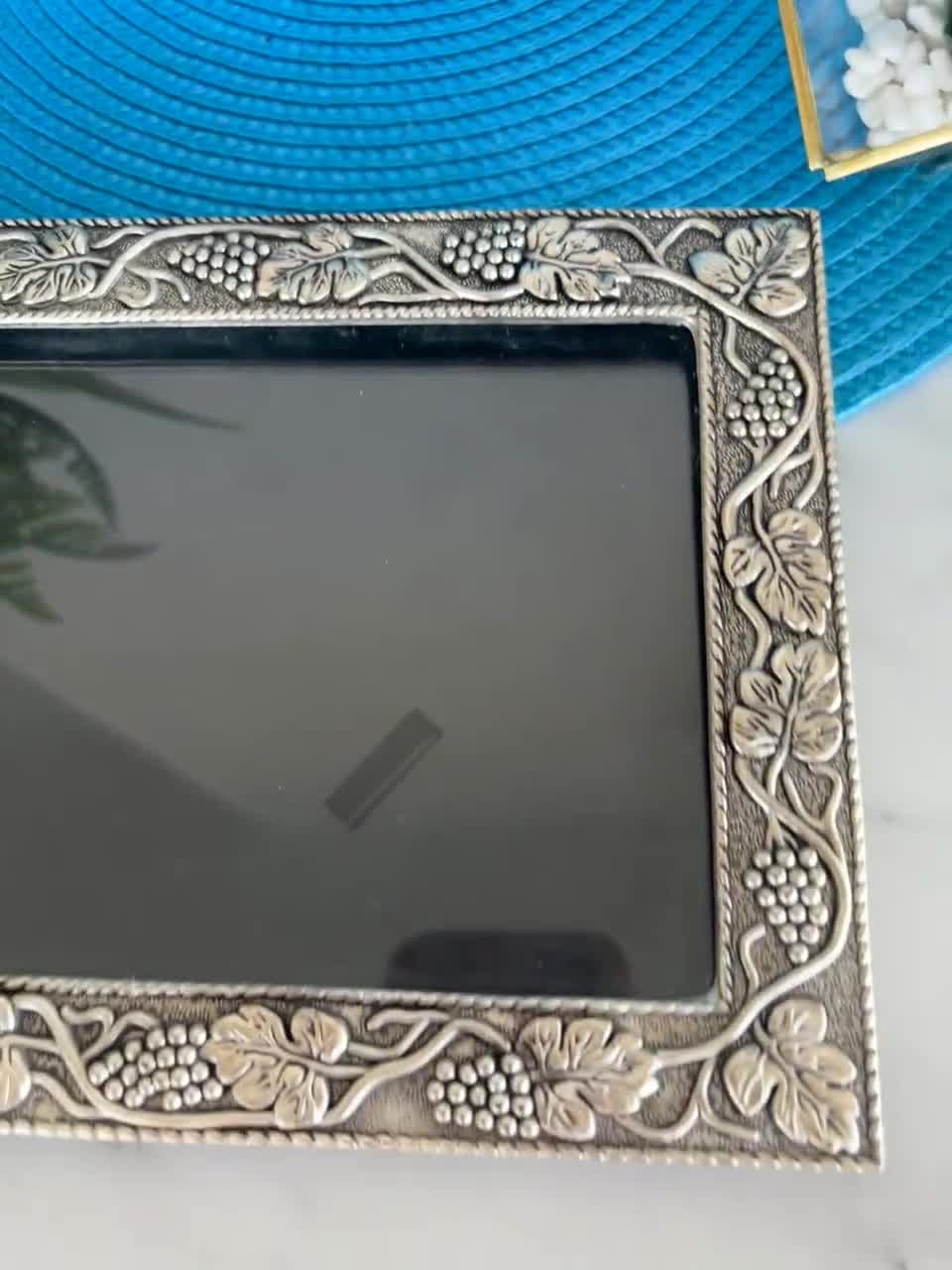 Vintage Silver-plated Metal Photo Frame With Vine and Grape Motif