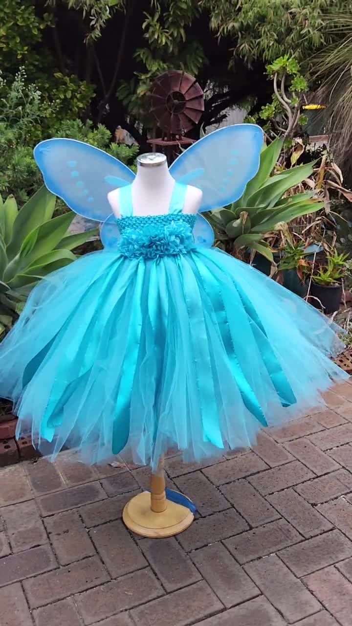 Blue Fairy Tutu Dress with Wings: Handmade Birthday Costume