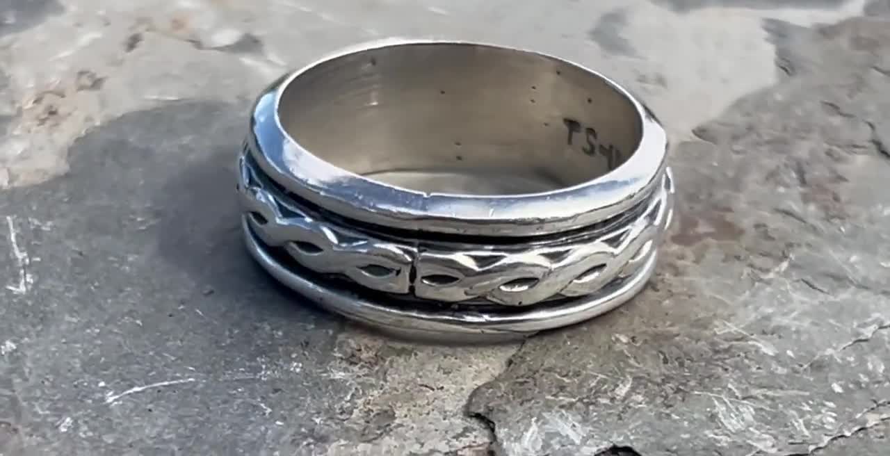 Vintage Mexico Sterling Silver Band Ring With Braided Center