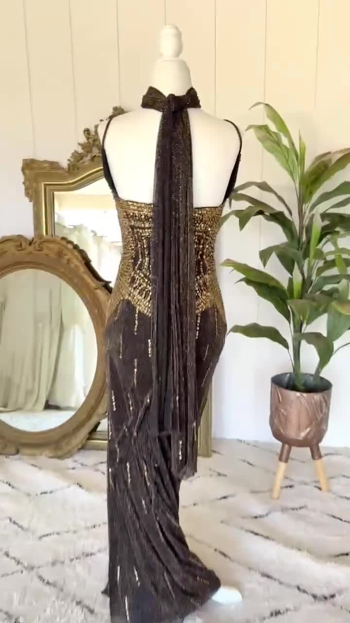 Vintage 90s Y2K Cache Gown - Vintage Embellished Sequin Dress - Size 2