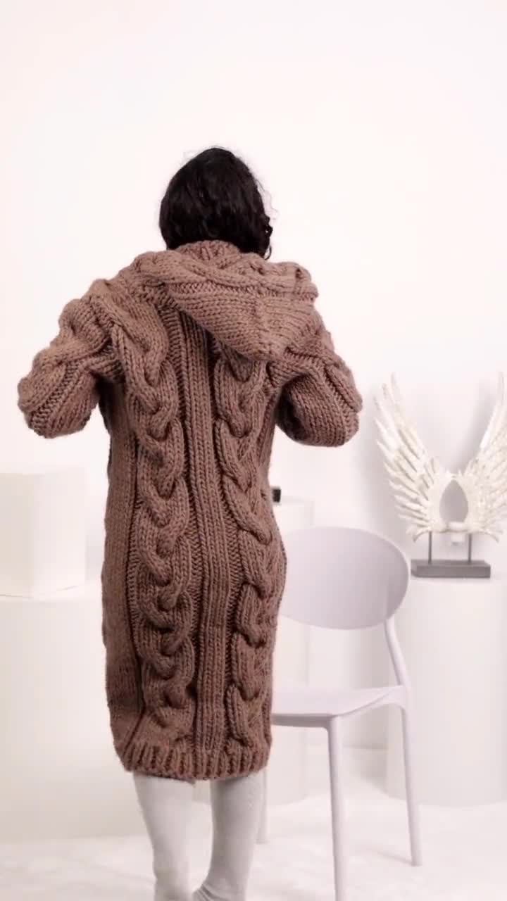 Brown Wool Cardigan – Hand Knitted Cable Knit Sweater T1543 - Etsy