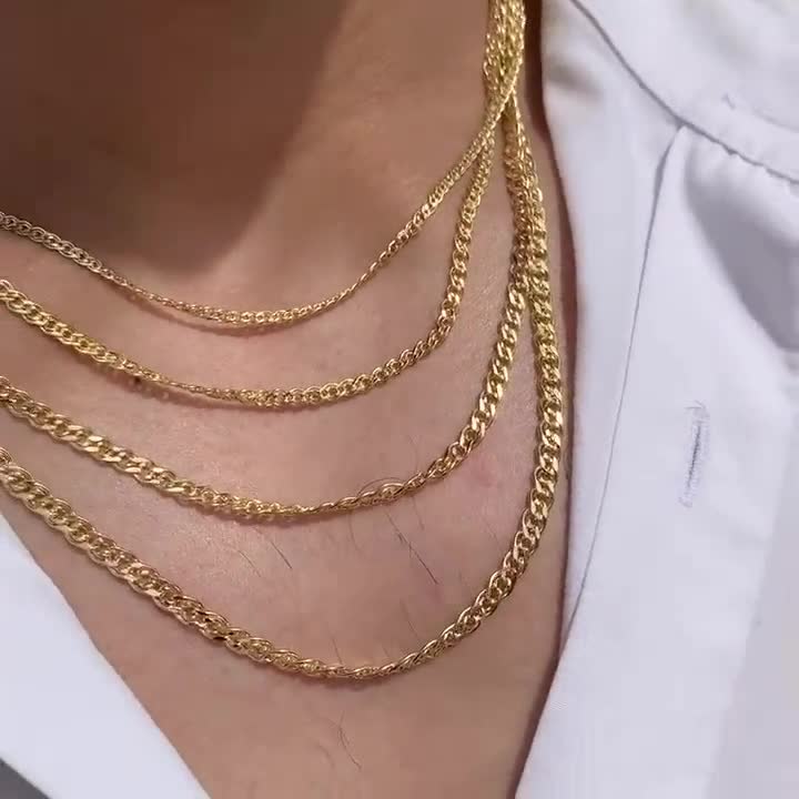 14k Solid Yellow Gold Necklace Chain for Men, Flat Foxtail Link